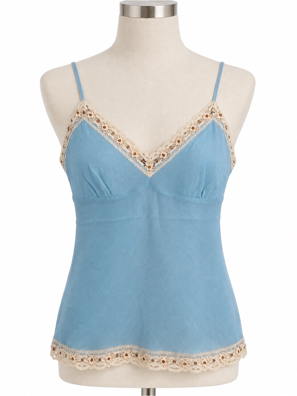 Gold Hawk 100% Silk Lace Camisole Dream Blue Ivory Size M NWT Y2K